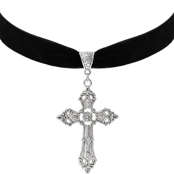 Jewelry - Gothic Cross Necklace Zinc Alloy Black Pendant Choker Jewelry Gift for Women